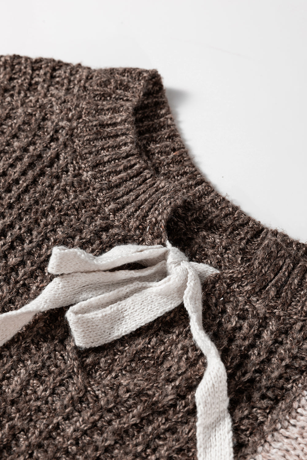 Colorblock Cable Knit Patchwork Tied Back Sweater