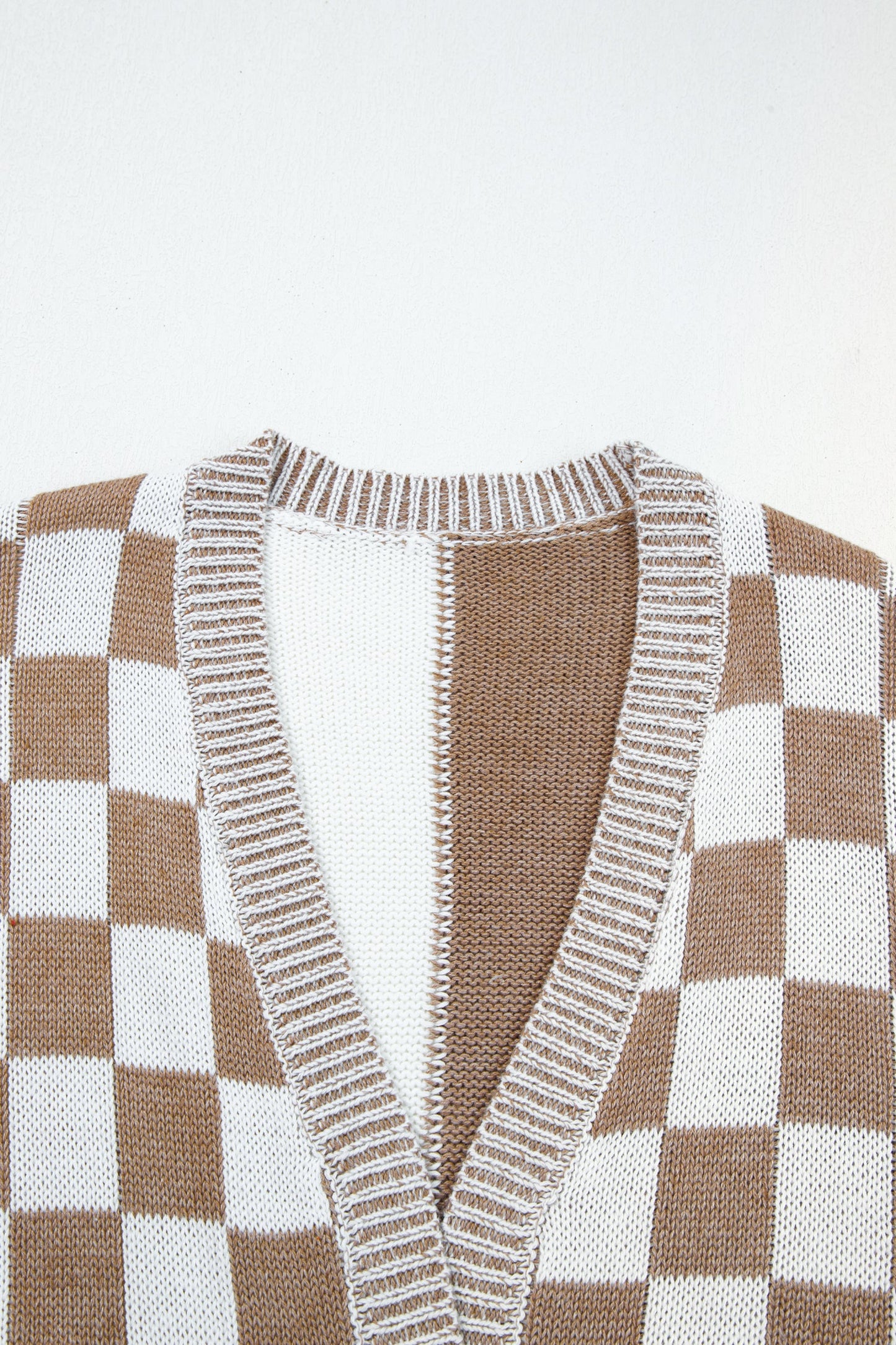 Plus Size Checker Drop Shoulder Open Front Cardigan