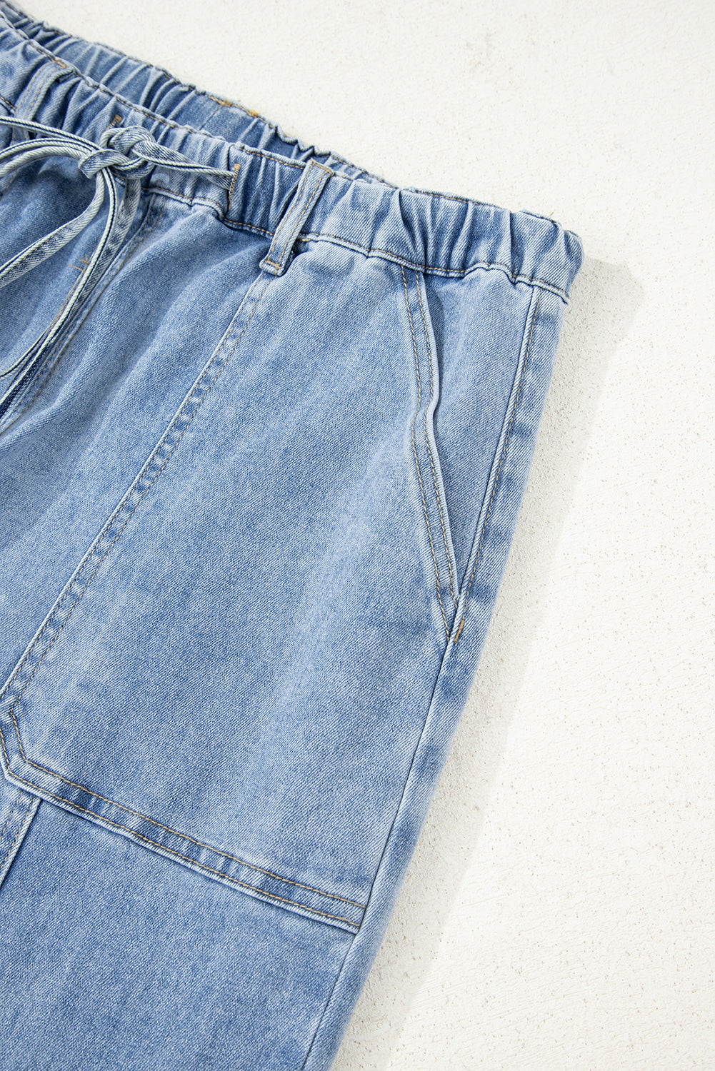 Denim Raw Hem Drawstring Wide Leg Pants
