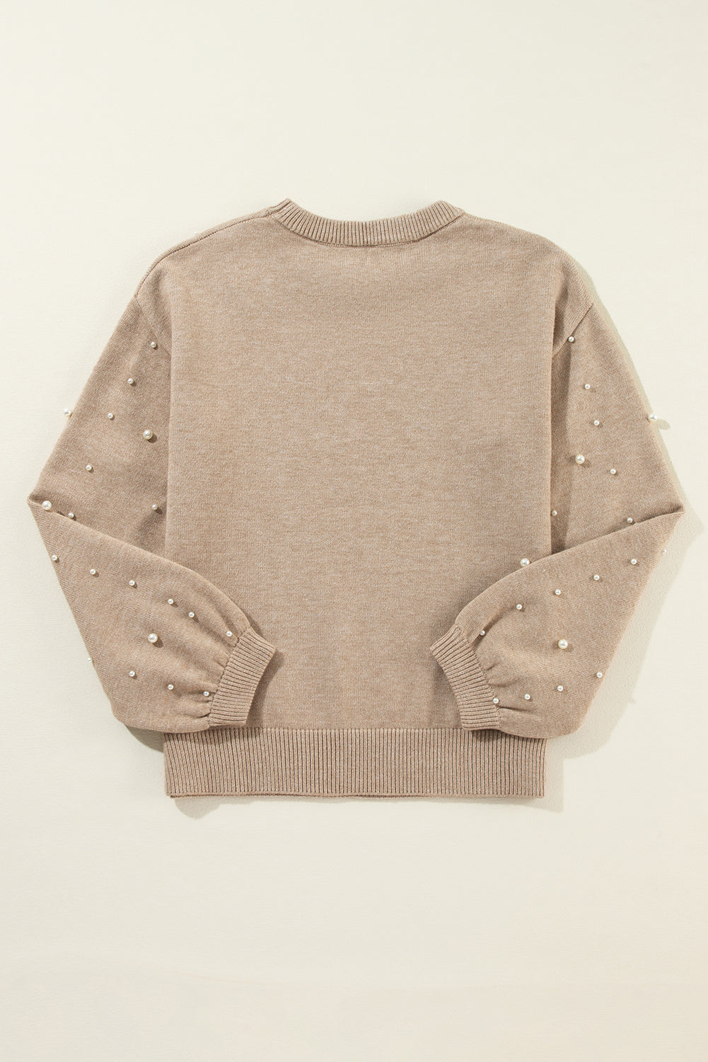 Solid Pearl Drop Shoulder Round Neck Sweater