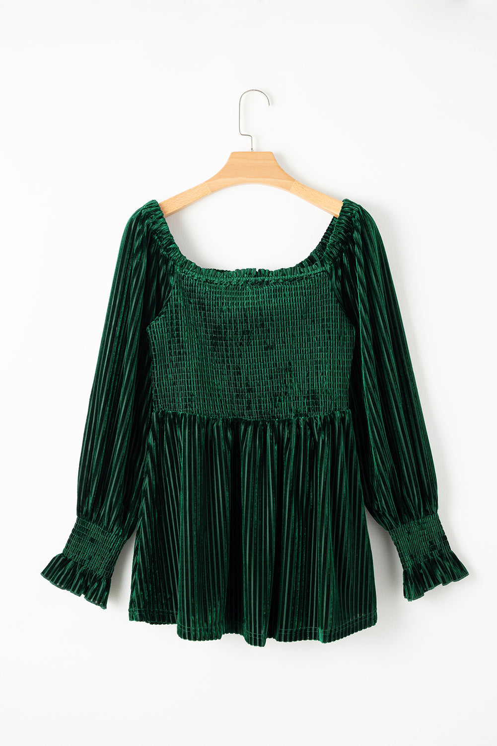 Ribbed Velvet Smocked Babydoll Blouse