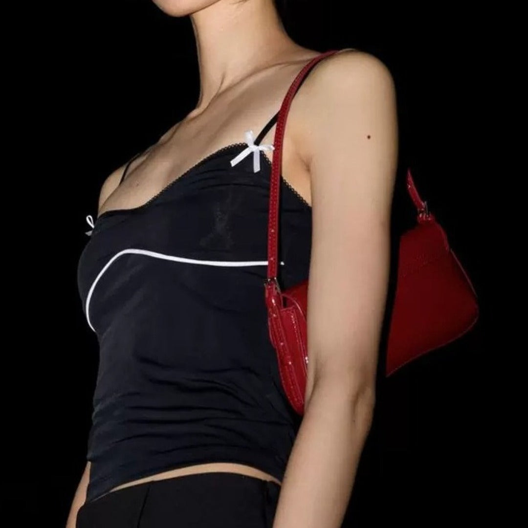 Elegant Red Baguette Armpit Bag - Must-Have Autumn Fashion Simple Commuter & Retro Shoulder Bag hobo