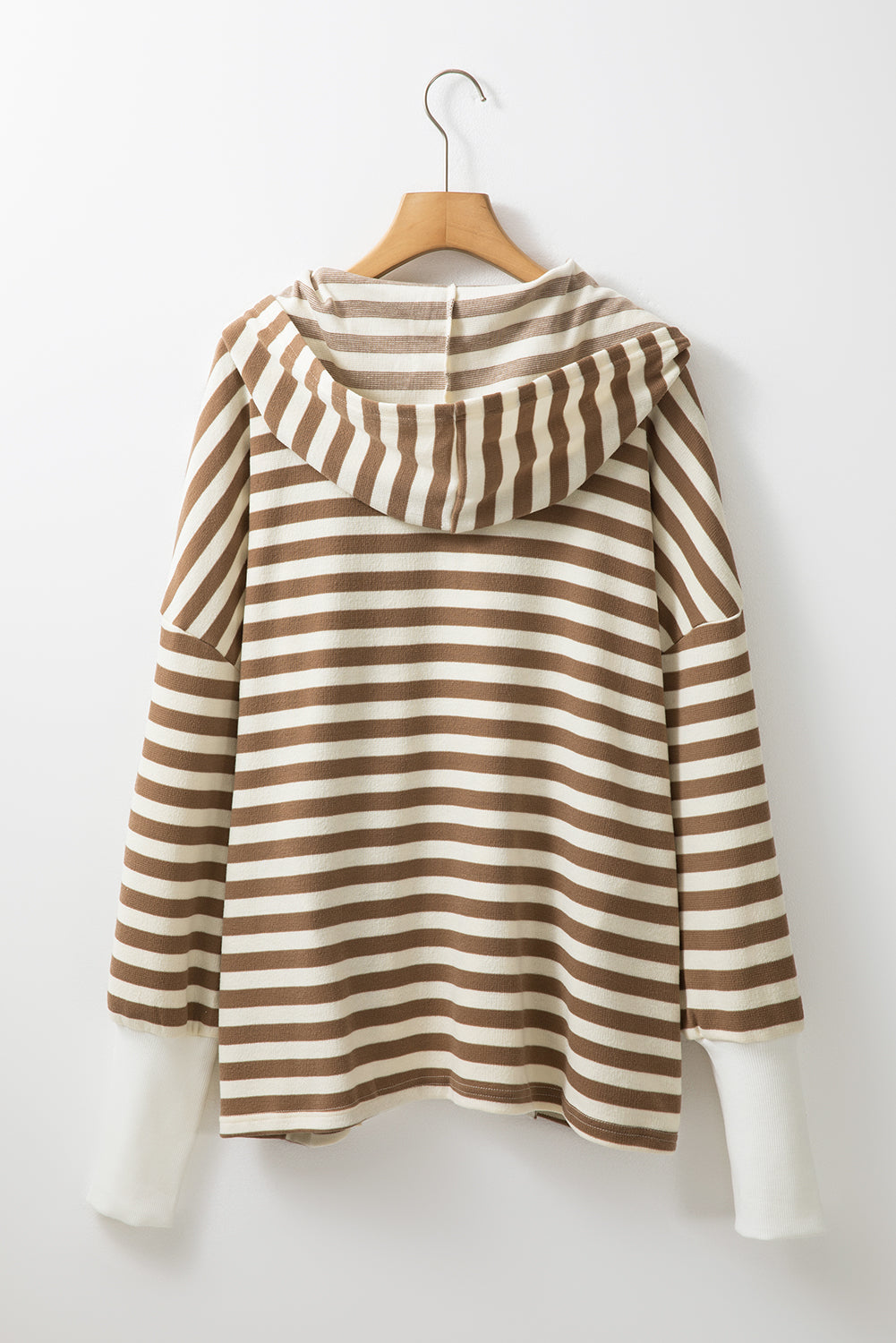 Plus Size Stripe Quarter Buttoned Drop Sleeve Hoodie