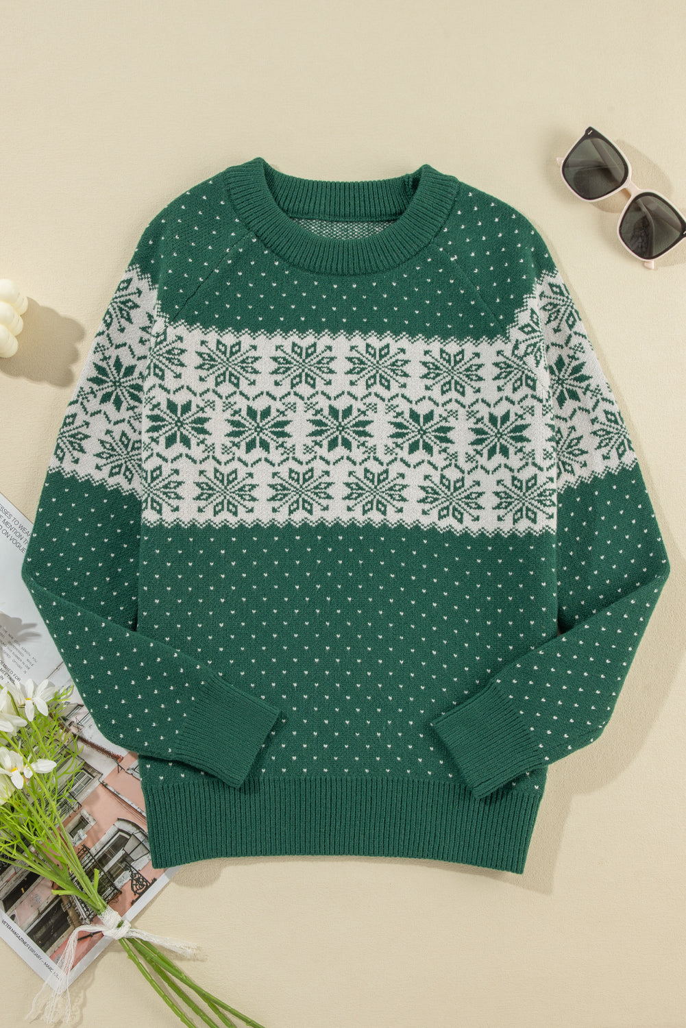 Christmas Snowflake Dotted Long Sleeve Sweater
