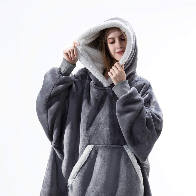 Wearable Flannel Blanket Hoodie for Home and Outdoor