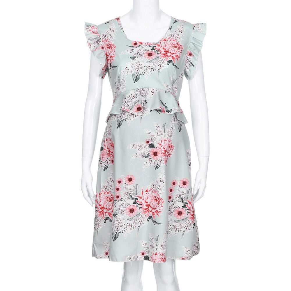 Casual Flower Print Sleeveless Maternity Dress - # BAGE211510108-PRG