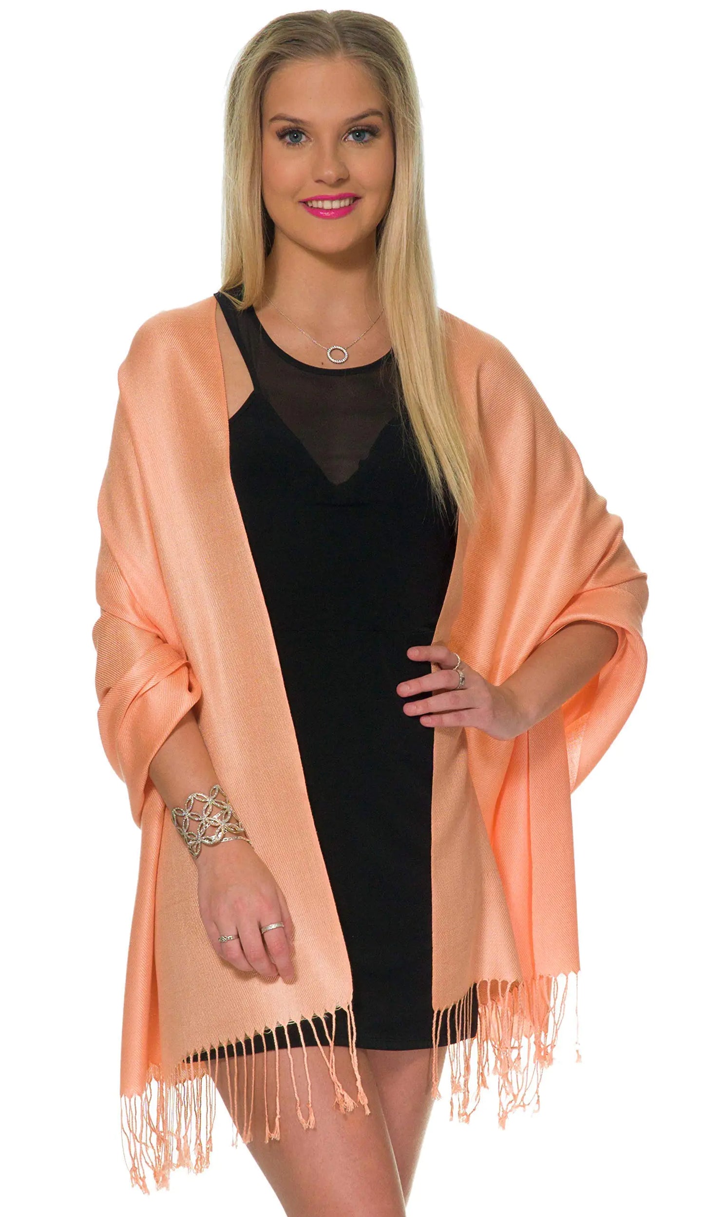 Pashmina Shawls and Wraps for Evening Dresses, Large Soft Pashminas Wedding Shawl Peach - # GIAA231710009
