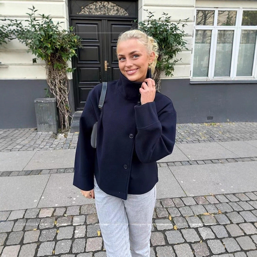 Women's Wool Coat with Stand Collar