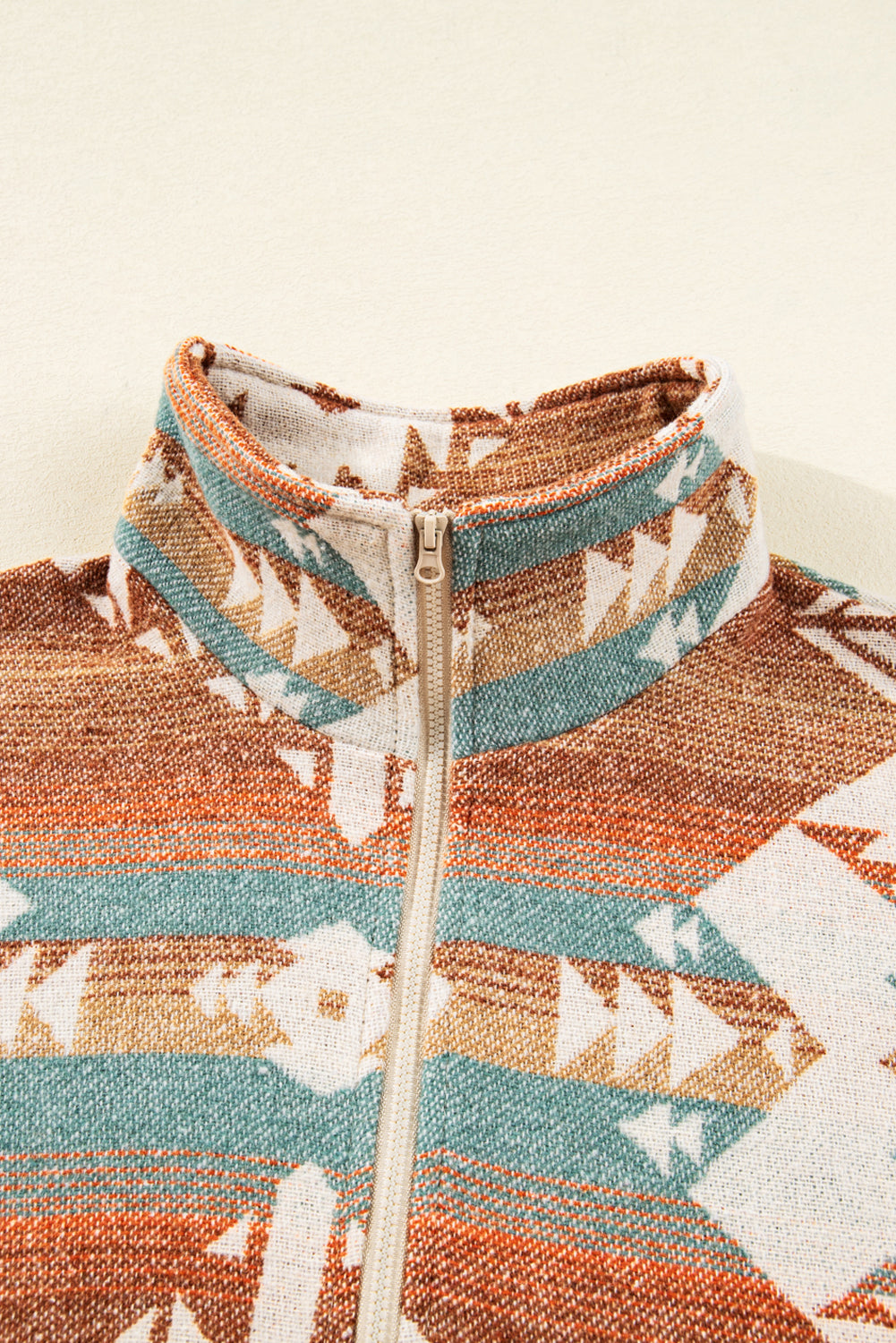 Western Aztec Quarter-Zip Elastic Cuffs Sweatshirt
