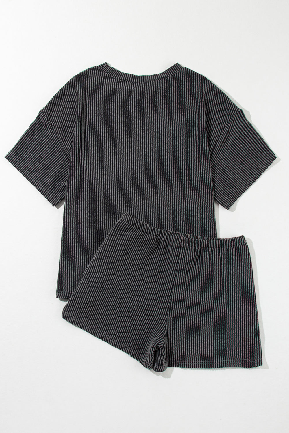 Solid Corded Short Sleeve Tee and Shorts Set