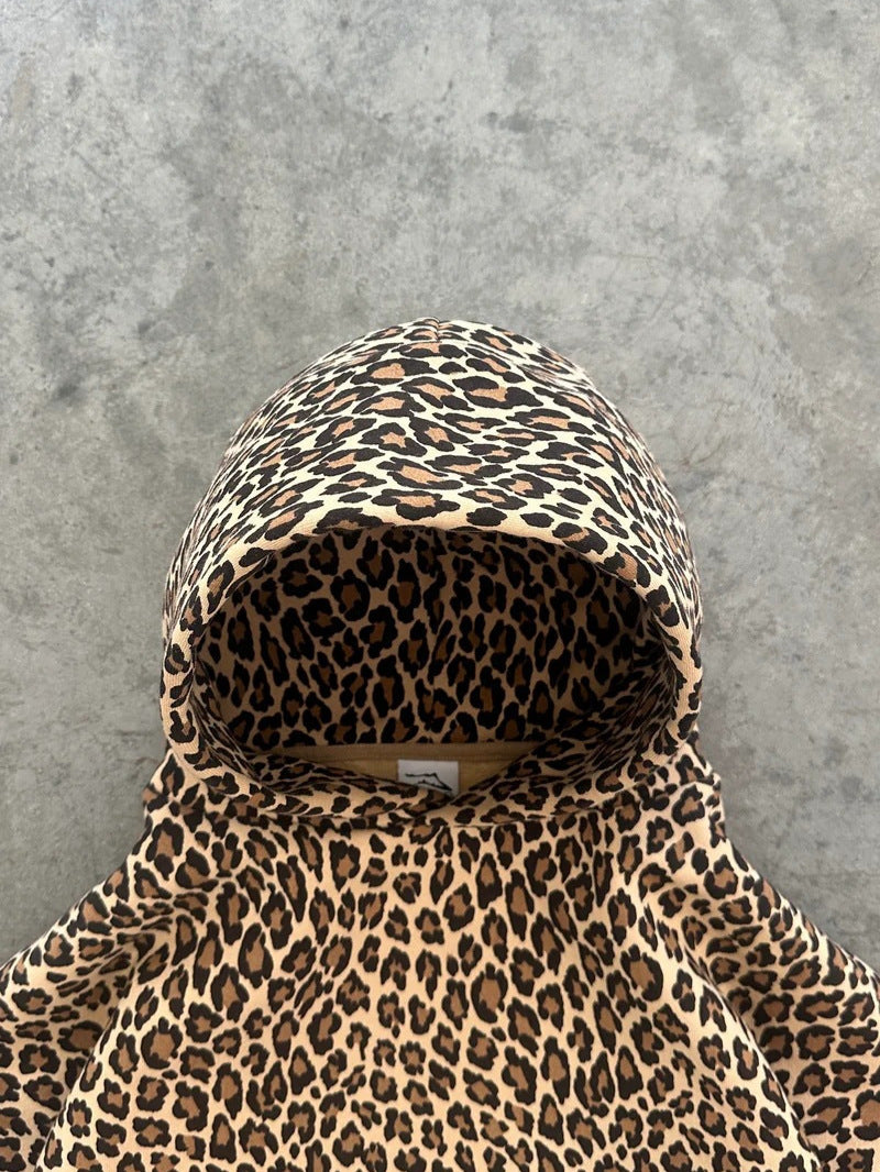 Retro leopard print hooded sweatshirt