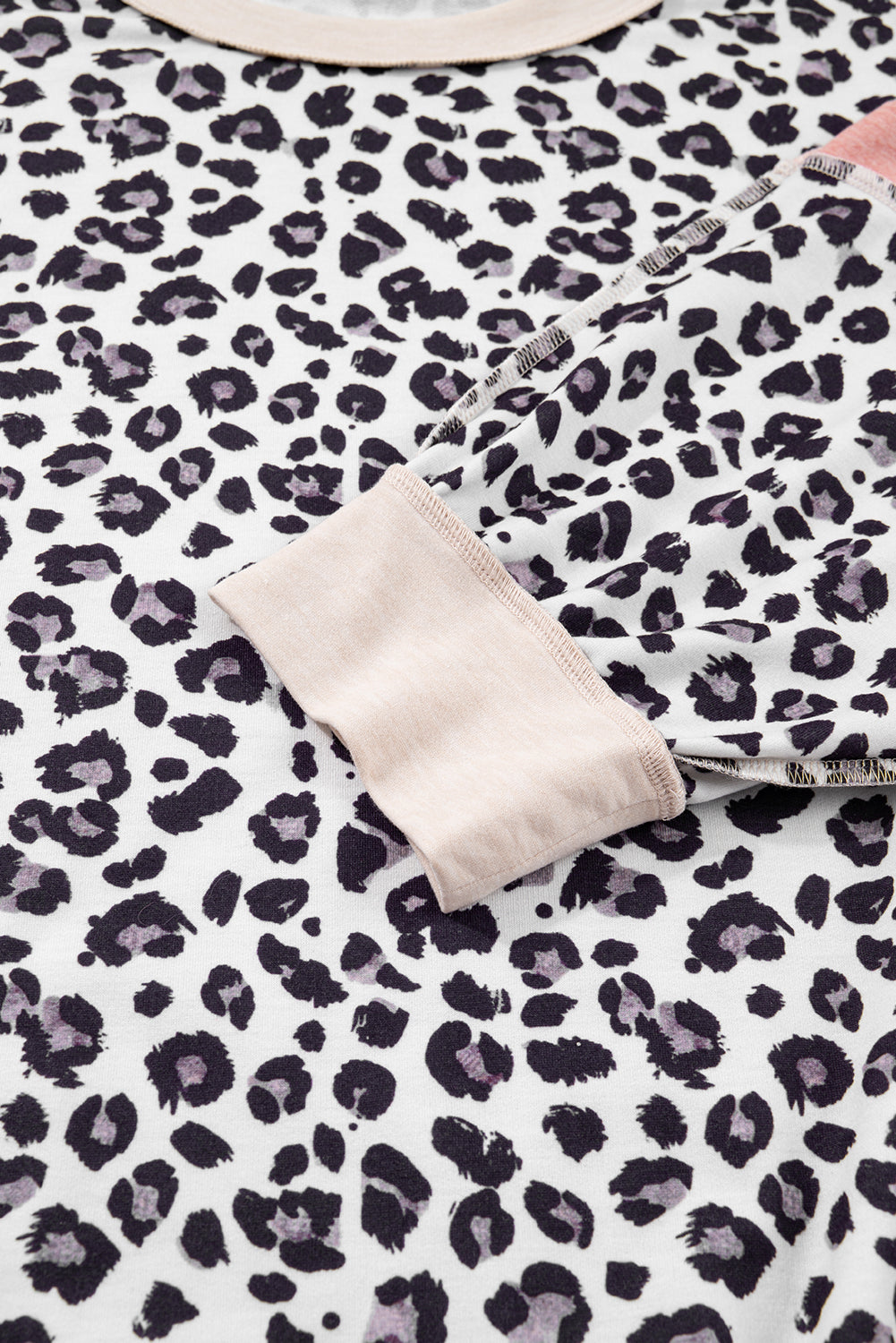 Plus Size Leopard Colorblock Patchwork Reverse Stitch Top