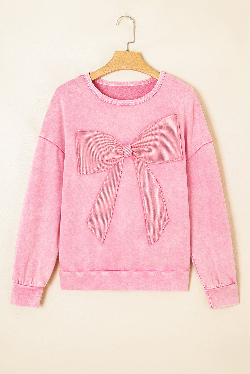 Solid Bow Patchwork Mineral Wash Sweatshirt