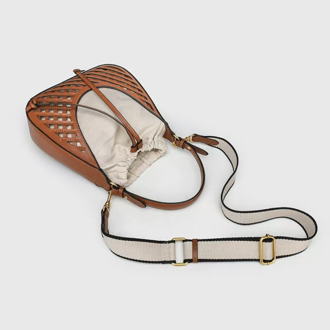 Elegant Brown Shoulder Bucket Bag - Stylish Vintage Knitted Tote & Practical Small Crossbody Bag hobo