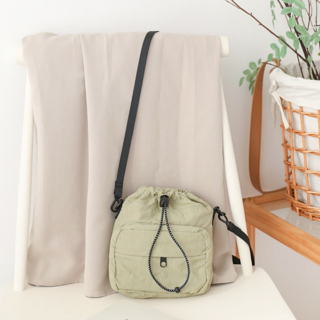 Versatile Drawstring Bucket Bag for Women - Casual Nylon Shopping Small Crossbody Mobile Phone Bag