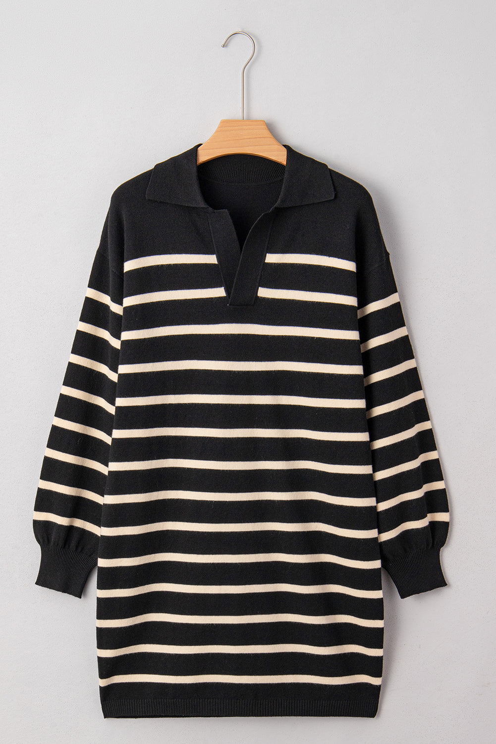 Stripe Puff Sleeve Collared Sweater Mini Dress