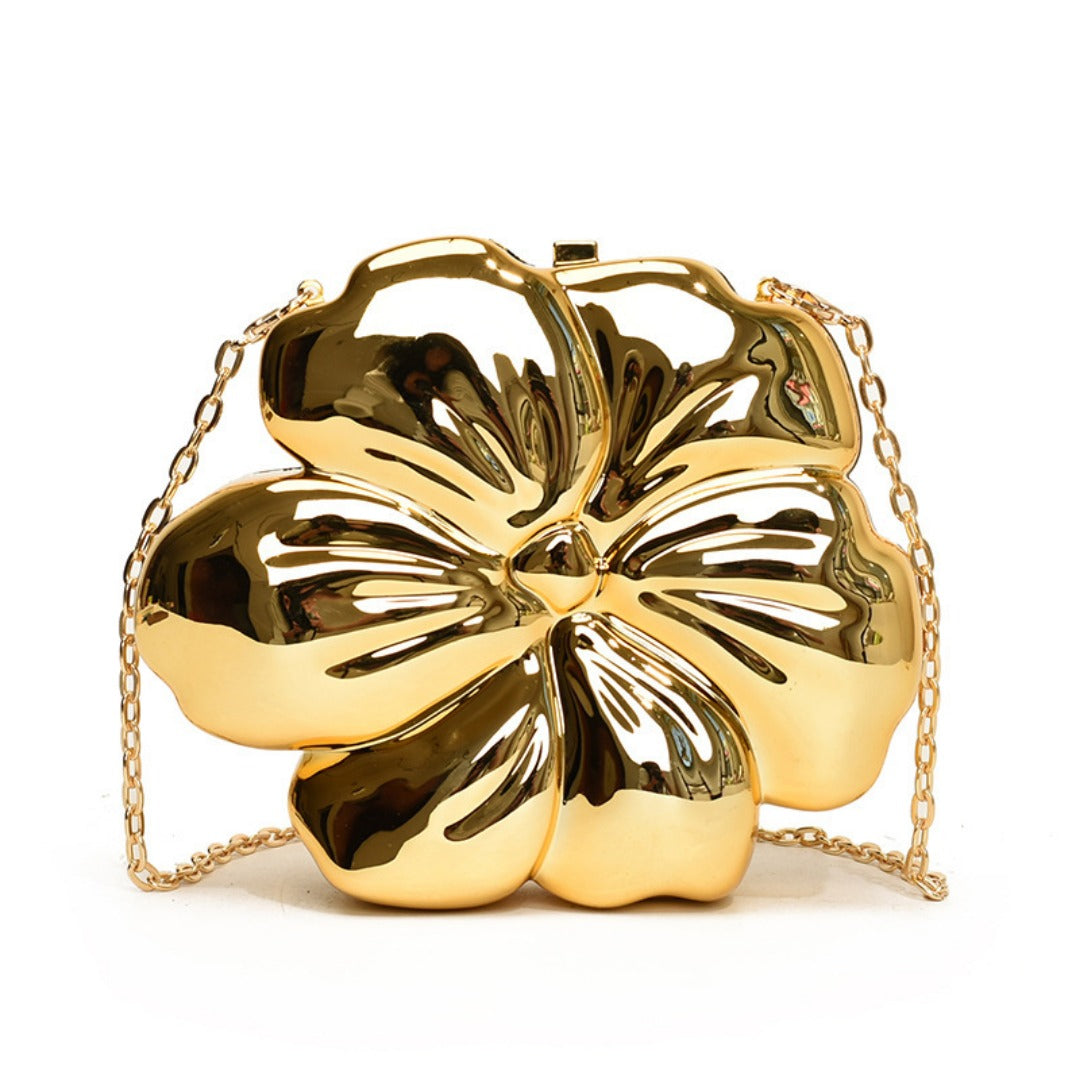 Elegant Flower Gold Acrylic Bag – Mini Dinner Bag & Prom Bag for Weddings, Parties, and Evenings – Stylish Clutch Purse with Glamorous Floral Design