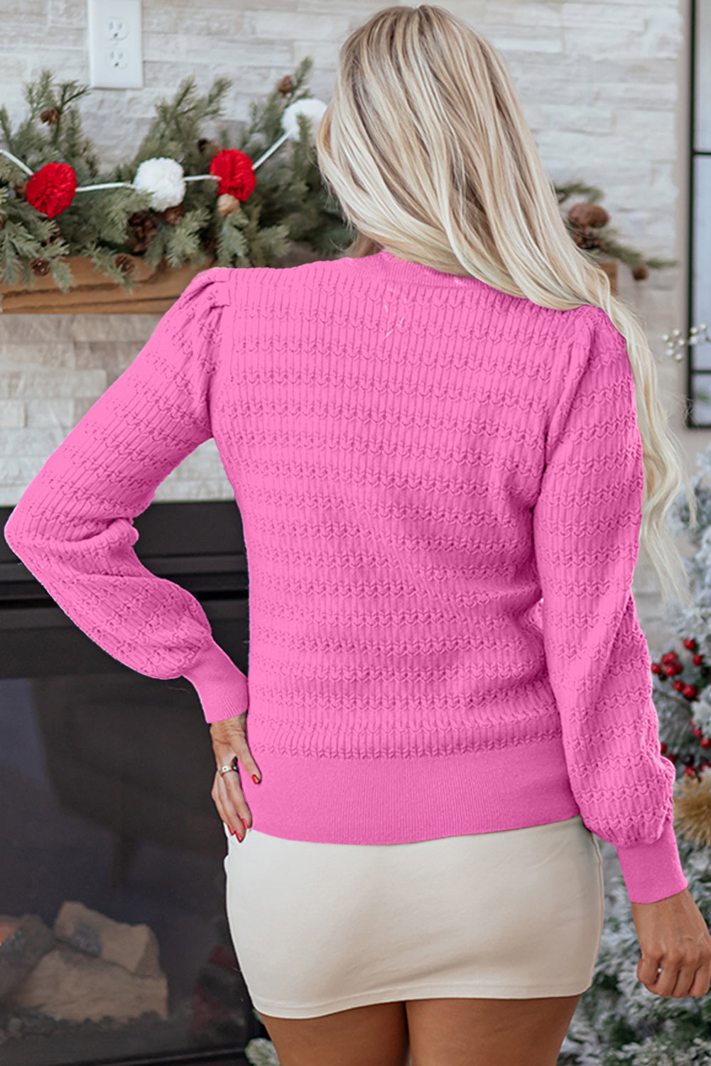 Solid Knit Ribbed Cuff Crewneck Sweater