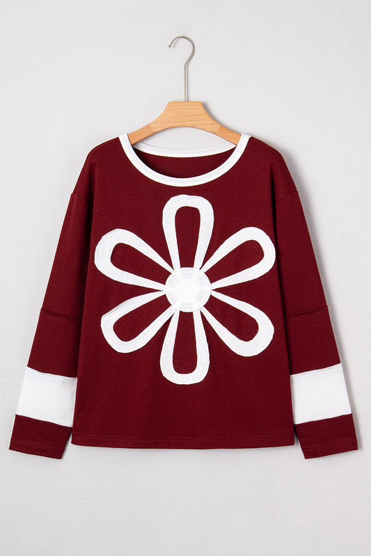 Floral Patch Long Sleeve Crewneck Top