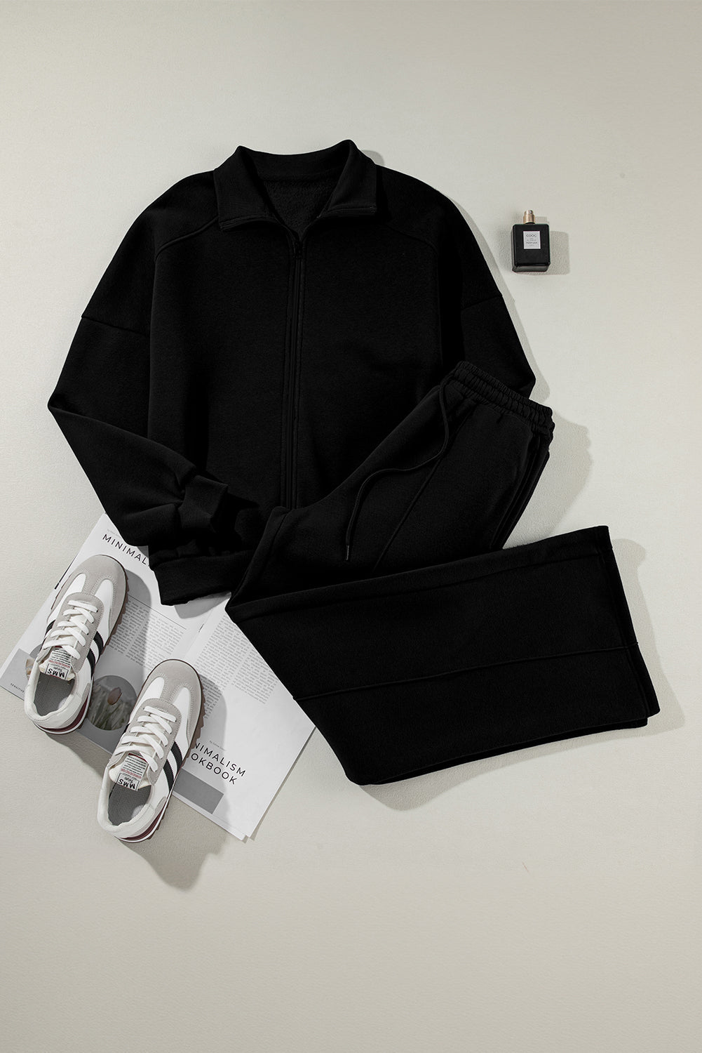Solid Zip-Up Jacket and Drawstring Pants Set