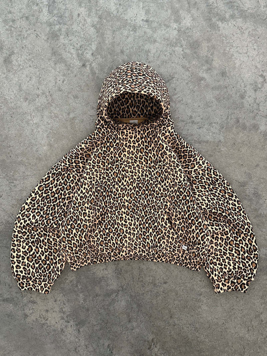 Retro leopard print hooded sweatshirt