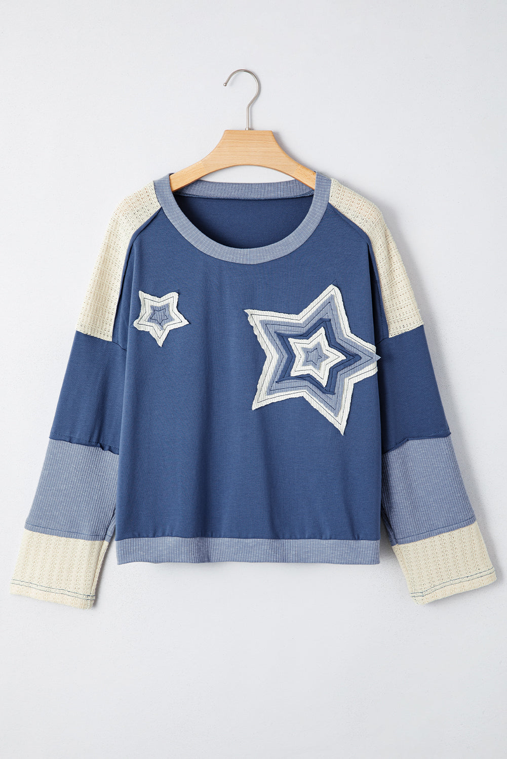 Colorblock Star Patchwork Long Sleeve Top