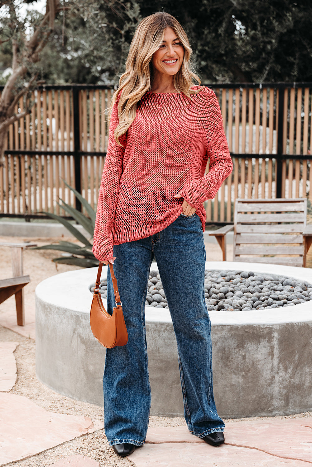 Solid Crochet Hollow-Out Sweater