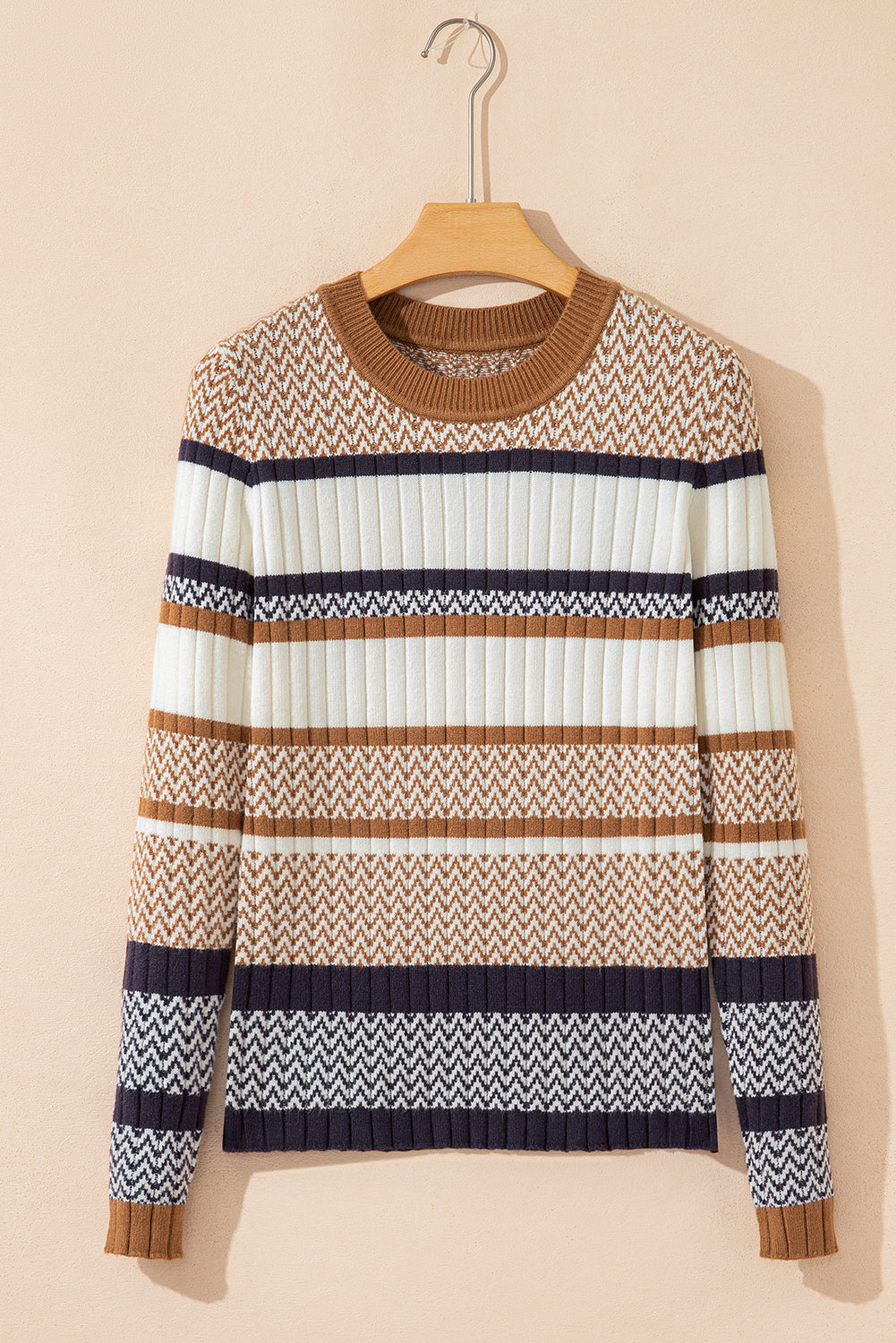 Stripe Ribbed Knit Trim Sweater