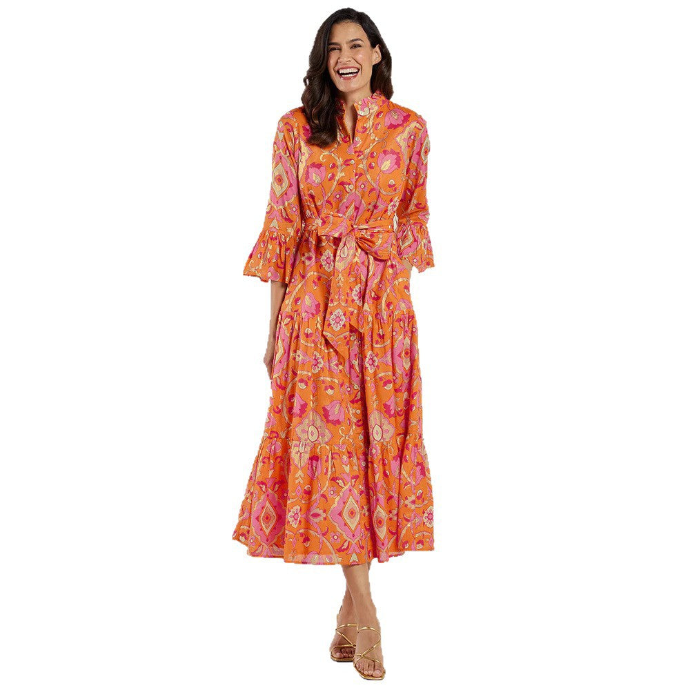 Women's Floral Print Ruffle Cardigan Dress