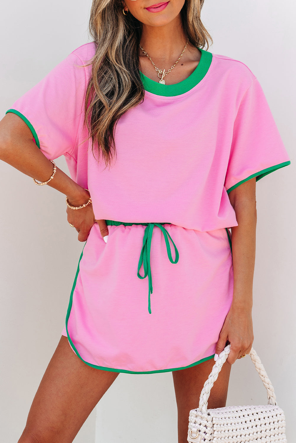 Colorblock Short Sleeve T-Shirt and Skort Set