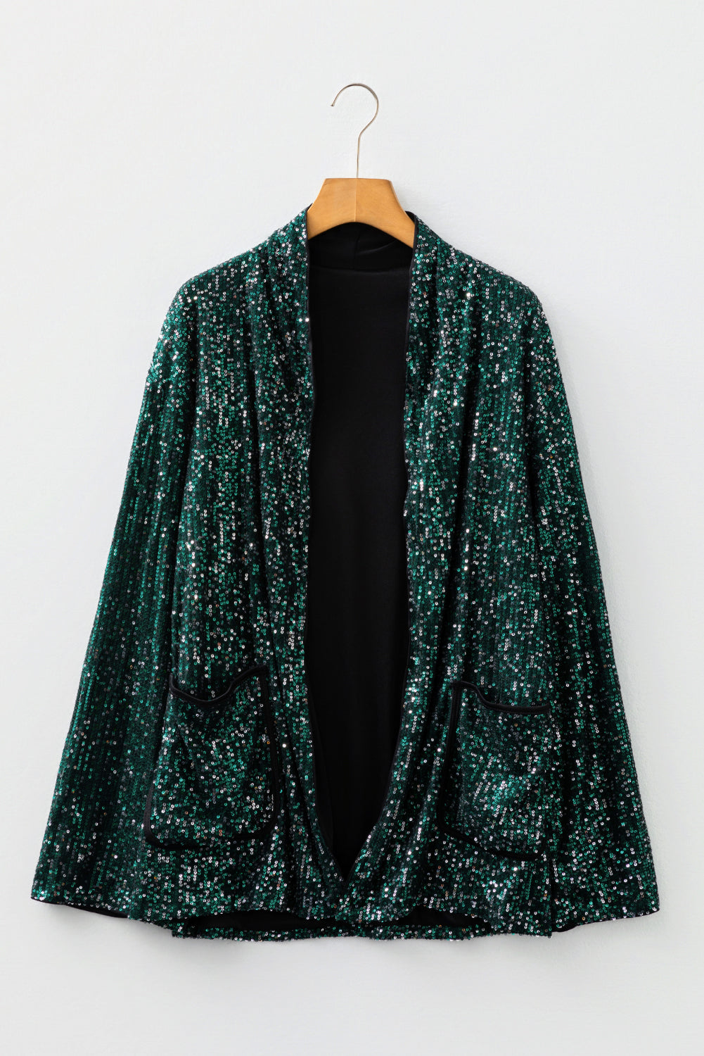 Sequin Open-Front Long Sleeve Cardigan
