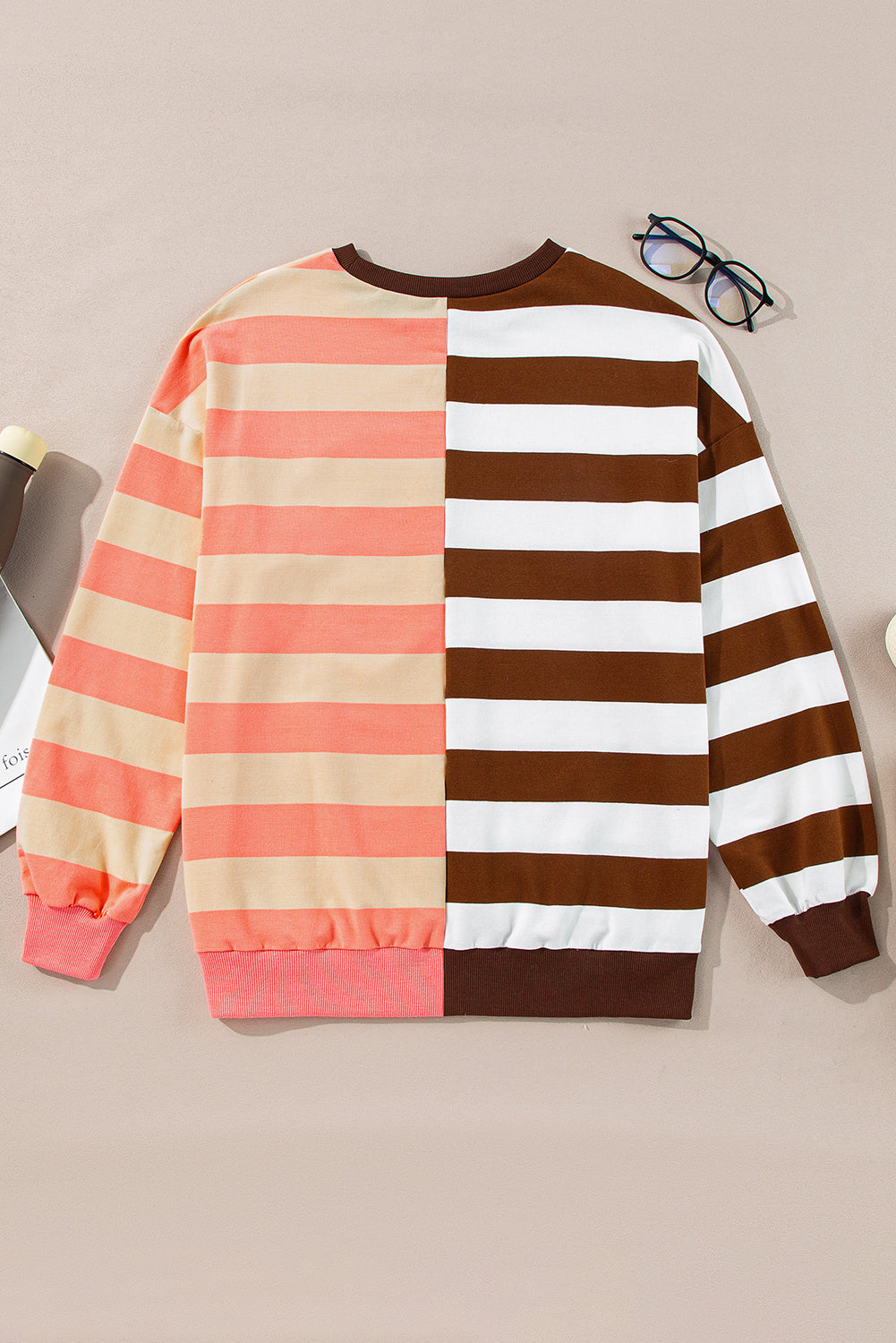 Stripe Colorblock Drop Shoulder Crewneck Sweatshirt
