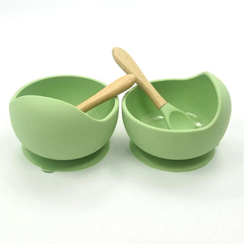 Baby Silicone Feeding Set with Wooden Spoon - # BAGE21110004