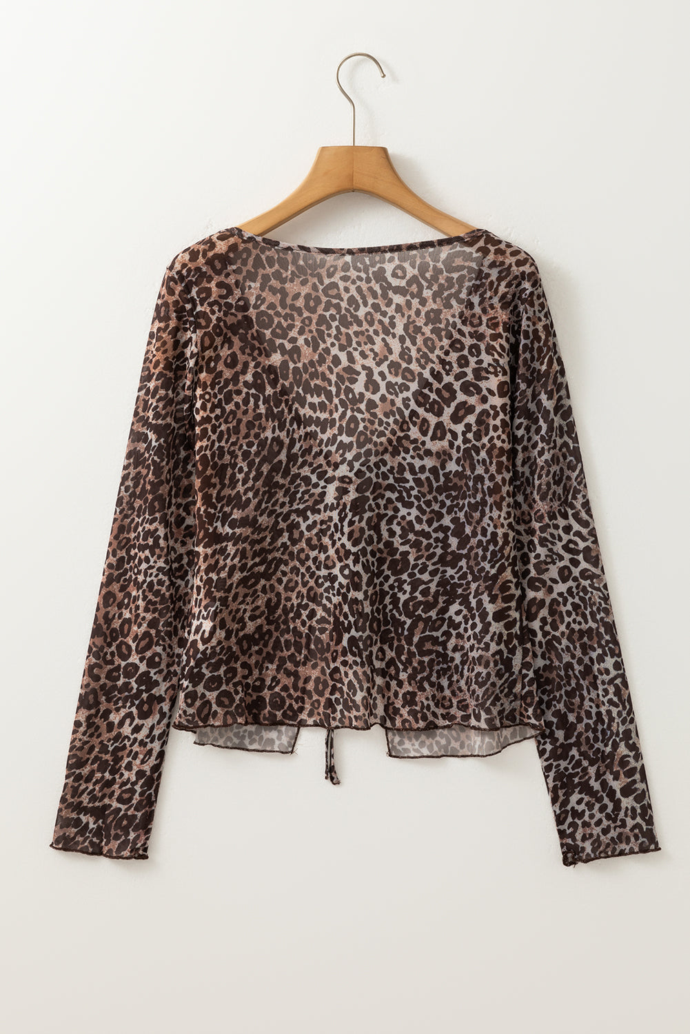 Leopard Sheer Mesh V-Neck Lace-up Top