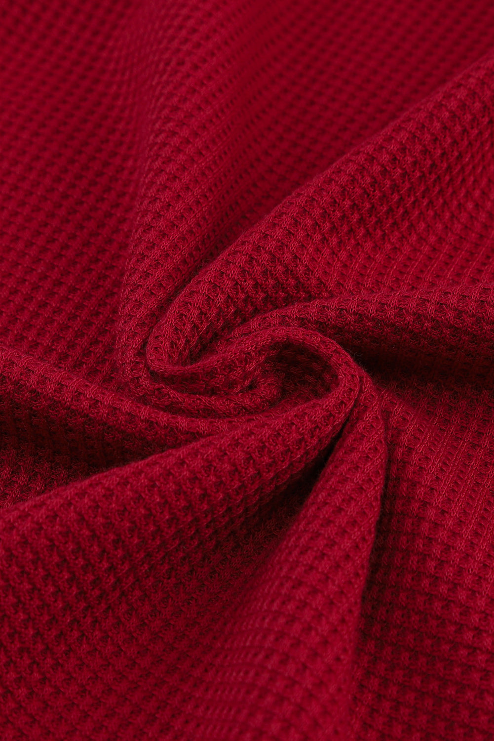 Solid Waffle Knit Round Neck Long Sleeve Top