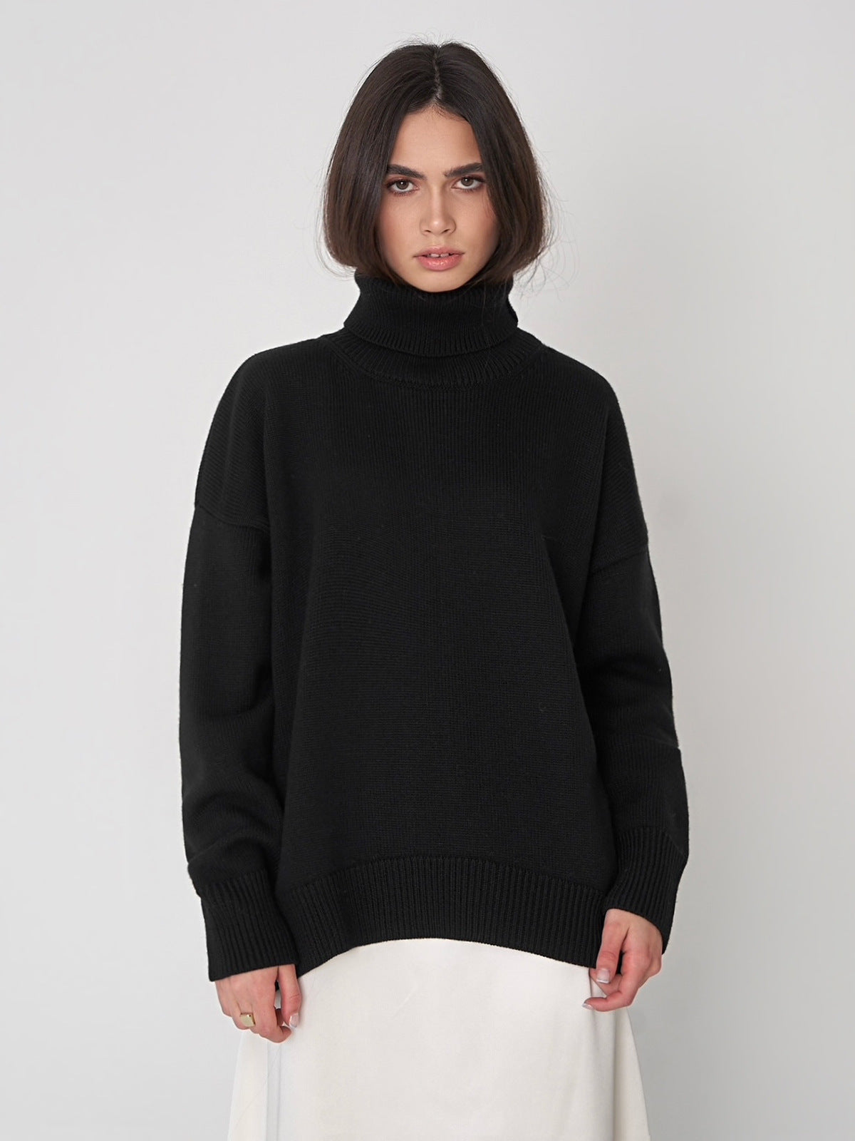 Loose Fit High Neck Knit Sweater