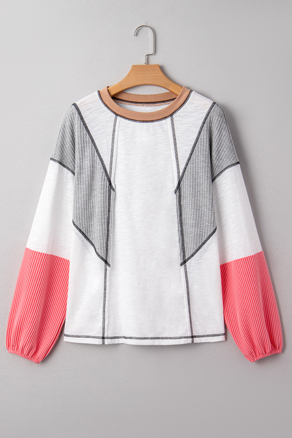 Colorblock Textured Knit Patchwork Top