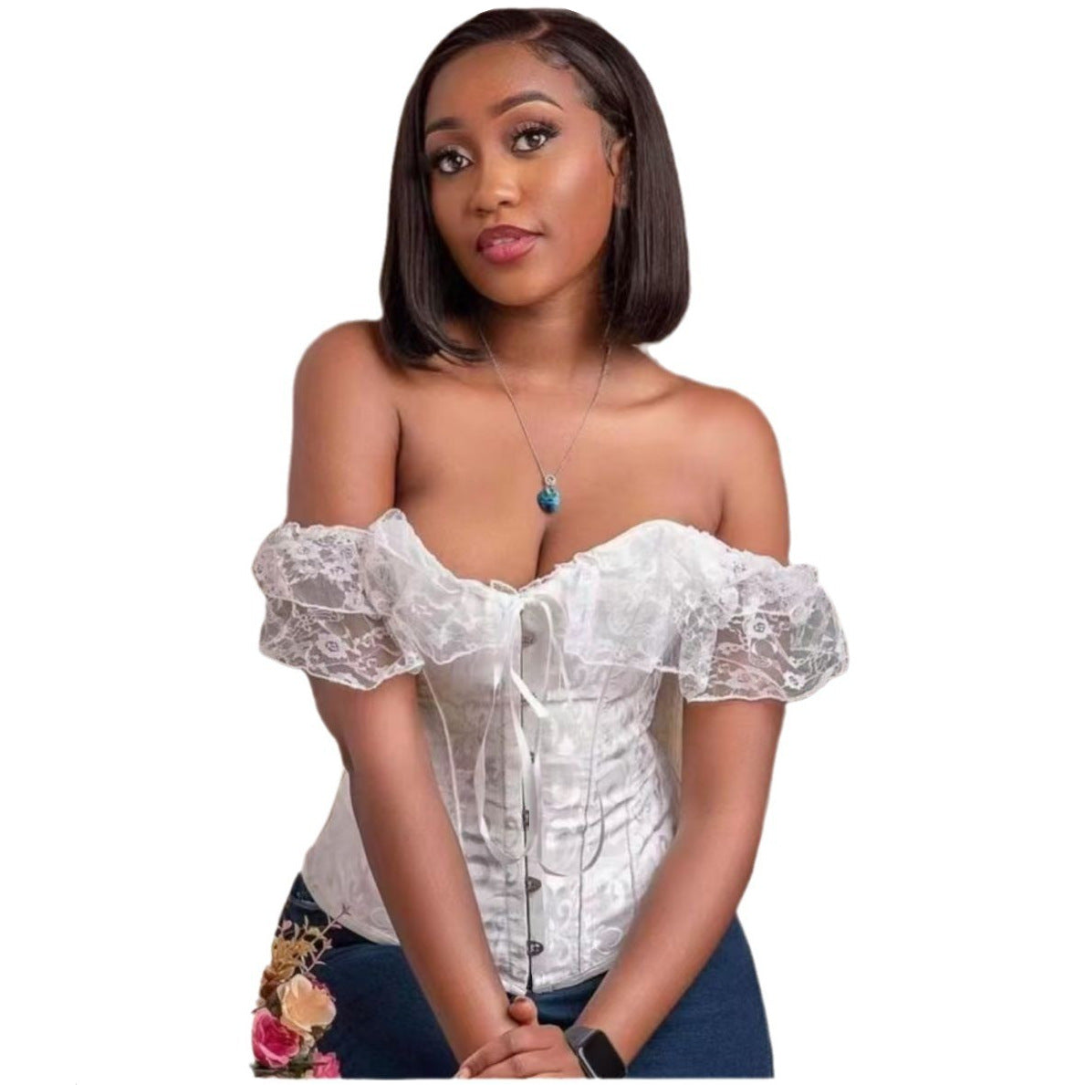 Court dress corset with lace trim