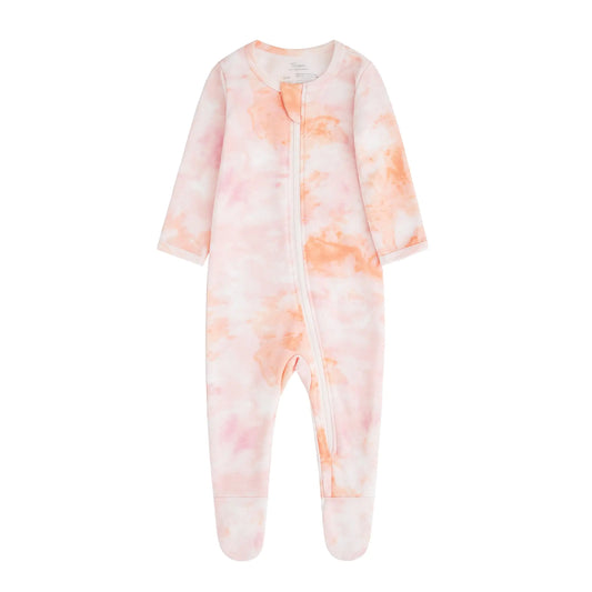 O2 BABY Baby Boys Girls Organic Cotton Zip-Front Sleeper Pajamas, Footed Sleep 'n Play 12-18 Months Orange/Pink 1 - # BOAA11710012