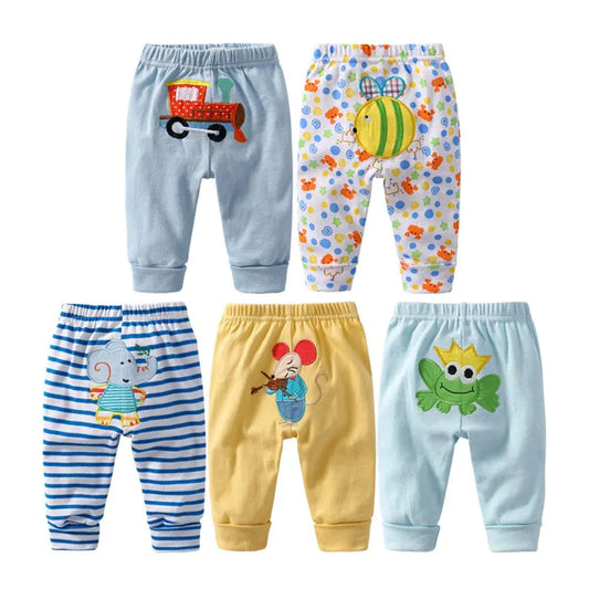 Monvecle Baby Boy 5pcs Pack Newborn to Toddler Cotton Long Cartoon Pants Gift Set 6M - # BAAA1B1510002