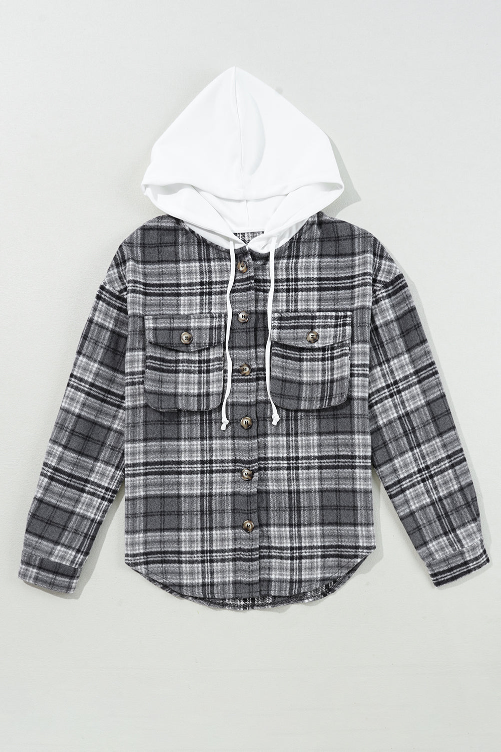 Plaid Pocketed Button-Up Hooded Shacket