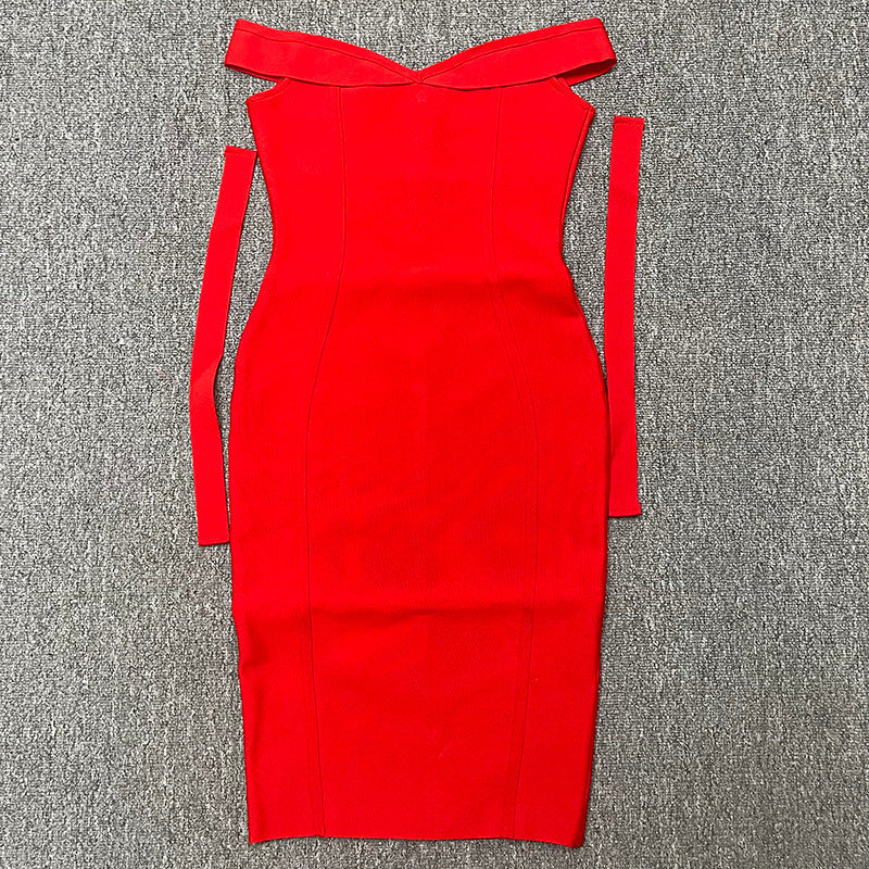 Double Shoulder Strap Bow Slim-fit Hip dress