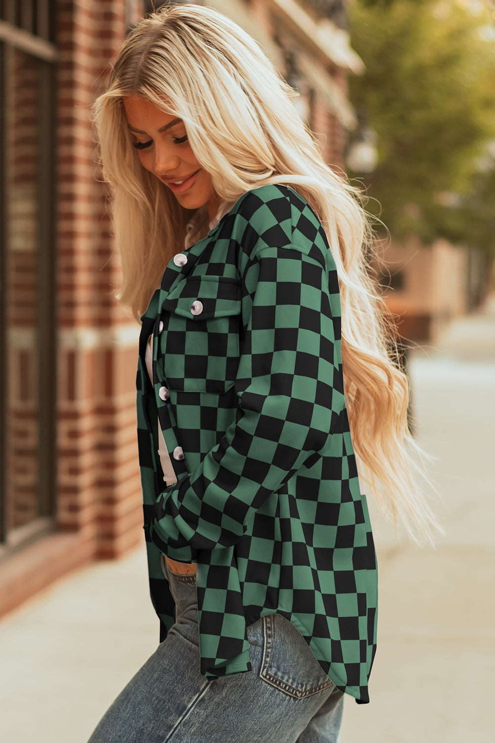 Checker Flap Pocket Button Front Shacket