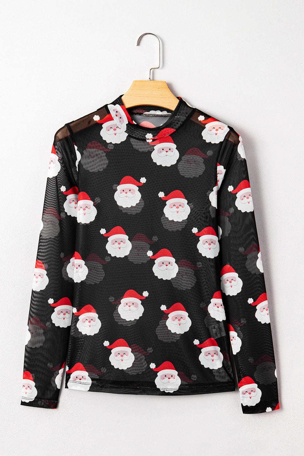 Santa Christmas Mesh Long Sleeve Top