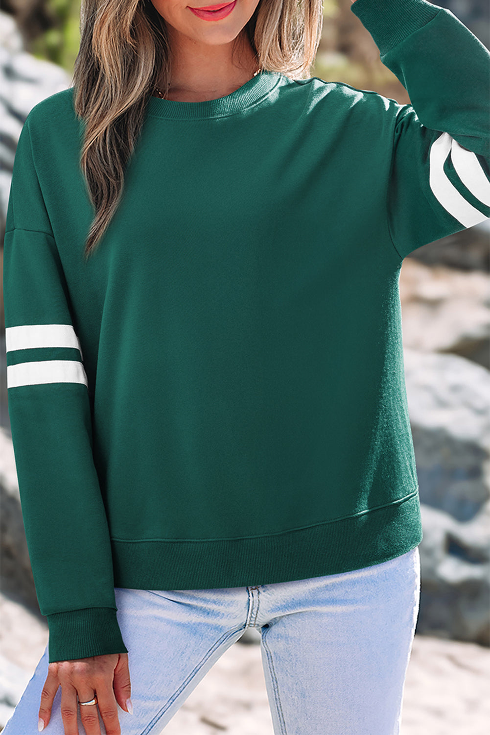 Varsity Stripe Drop Shoulder Oversized Sweatshirt