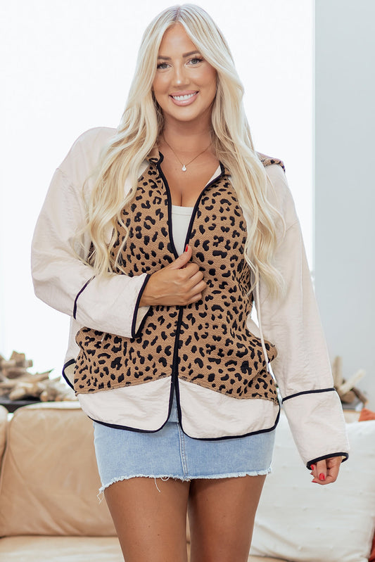 Leopard Star Patchwork Open Front Hooded Jacket