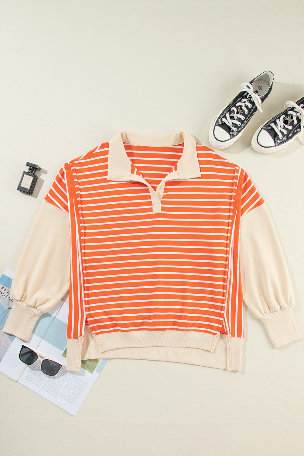 Colorblock Collared Drop Shoulder Sweatshirt
