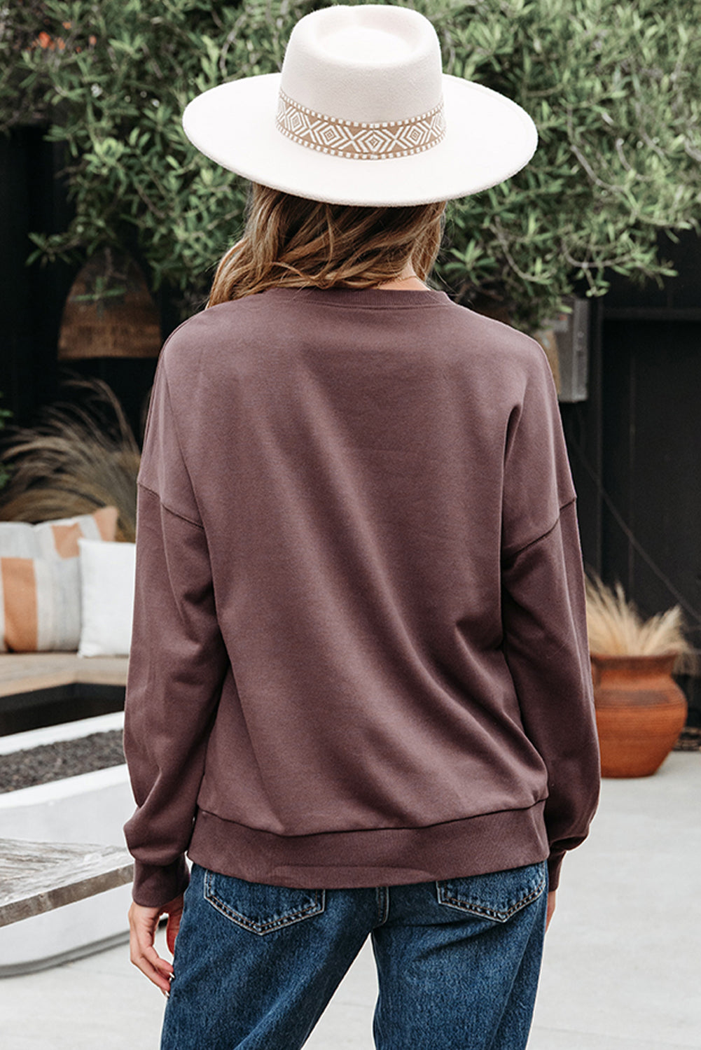 Bow Contrast Terry Drop Shoulder Sweatshirt