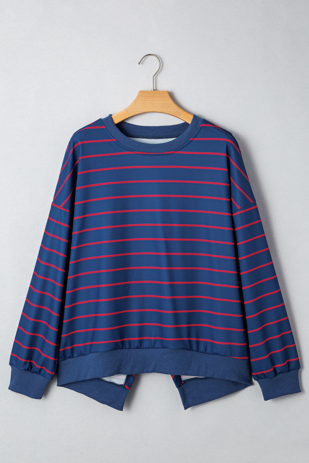Stripe Overlap Drop Shoulder Pullover Sweatshirt
