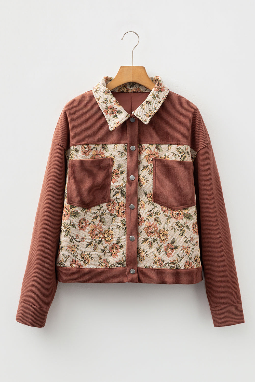 Floral Patchwork Ribbed Corduroy Shirt Jacket